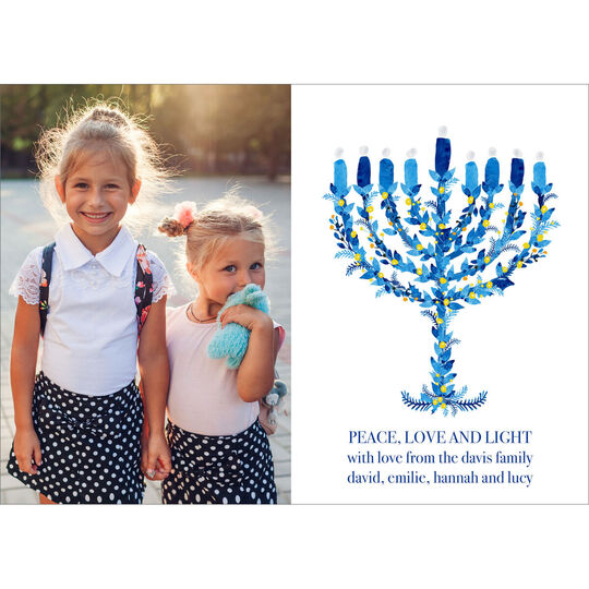 Floral Menorah Hanukkah Photo Cards